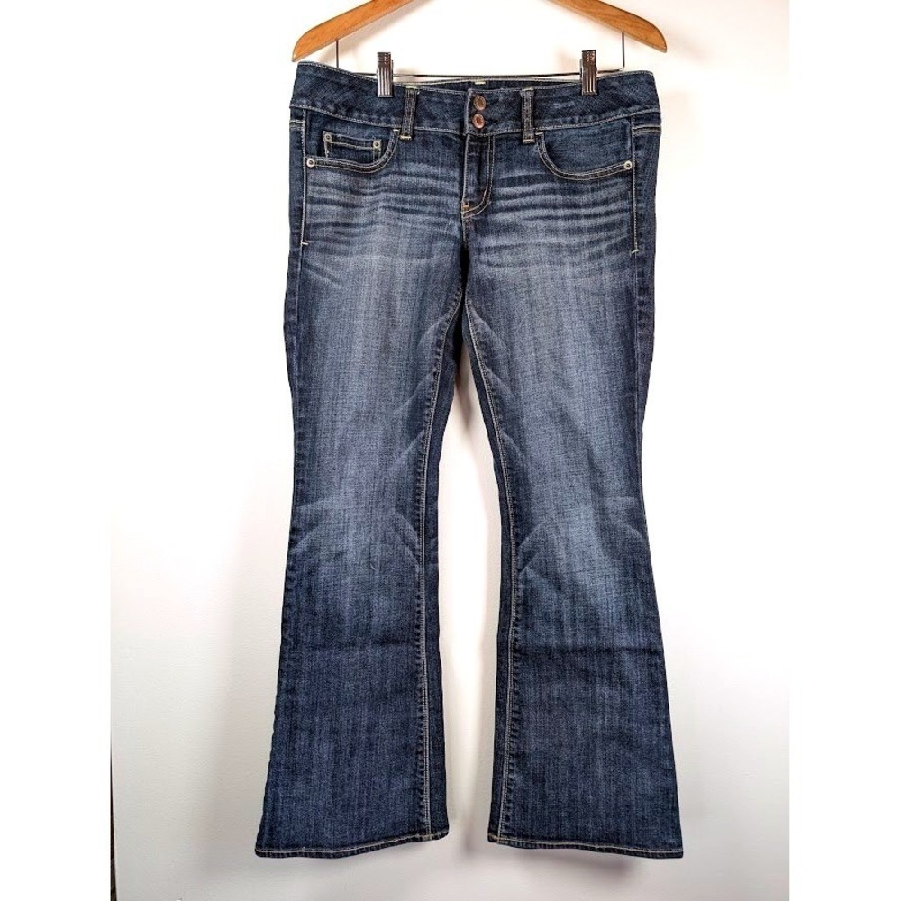 American Eagle Artist Jeans Women's 8 Short Bootcut Dark Wash Low Rise McBling